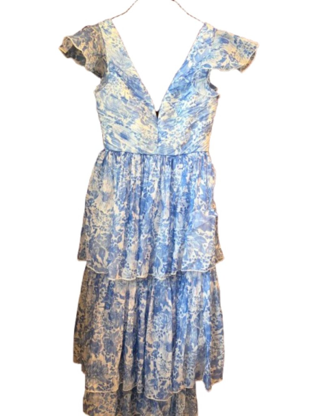 Anthropologie Minuet Blue Floral Tiered Maxi Dress Size S Romantic Boho